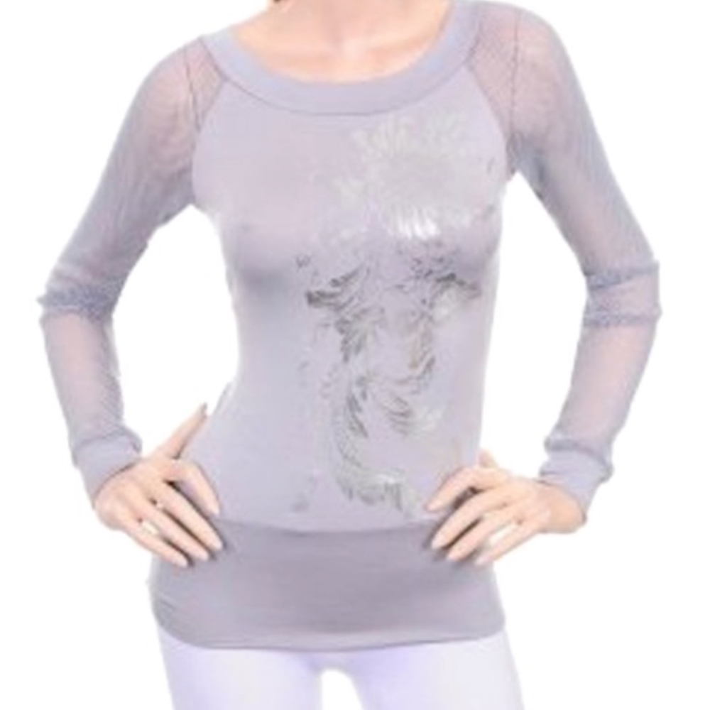 Sheer Back Floral Print Knit Top Shirt